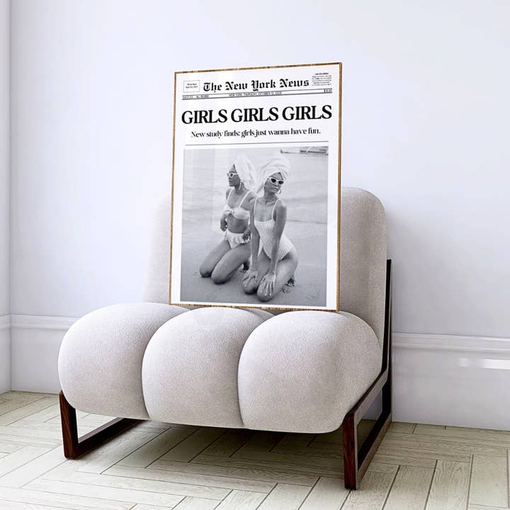 Honey Coast Print Co. - Wholesale Art Print - Girls Girls Girls Newspaper Headline Wall Art Prints