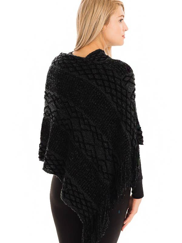 Cap Zone - Wholesale Poncho - Women's - Diamond Knit Plush Like Poncho
