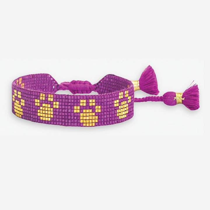 Bracelets réglables perlés "Empreintes de pattes" Gabby Game Day violet et jaune en gros pour la vente par INK + ALLOY