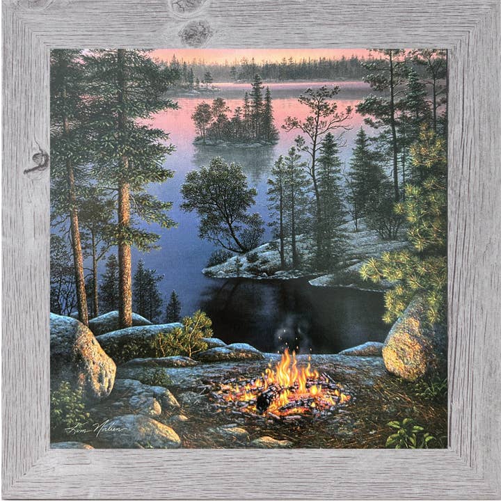 Summer Snow Art - Wholesale Christmas Wall Art - Sunset By The Fire By Artist Kim Norlien Framed Art