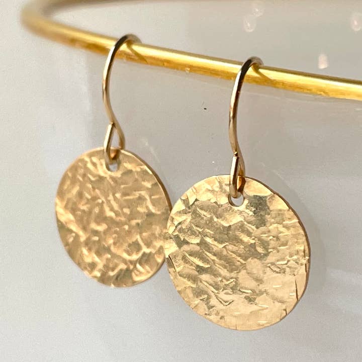 Pendientes de Disco Martillado - Plata, Oro, Oro Rosa para venta al por mayor de Rebecca Anne Handmade