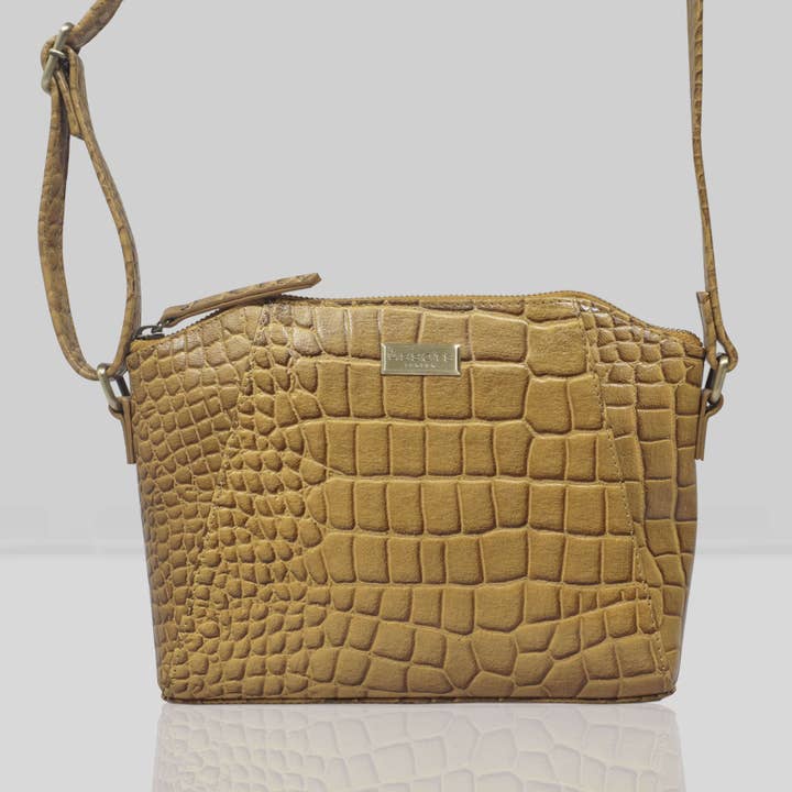 'MANDY' Ochre Croc Real Leather Designer Crossbody Bag for wholesale by Assots London