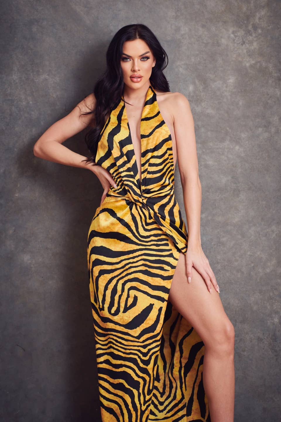 WFFS - Wholesale Dress - Women's - Satin Zebra Print Maxi Dress19