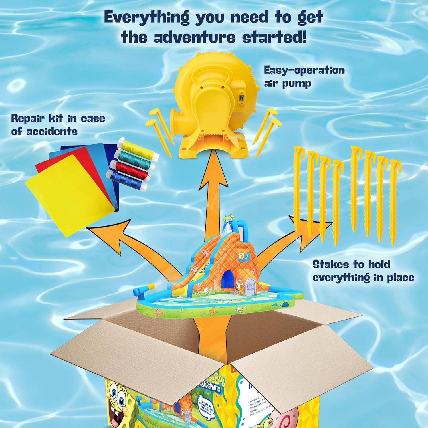 Sunny and Fun – wholesale Uppblåsbara leksaker – SpongeBob uppblåsbar vattenrutschbana med sprayfunktion4