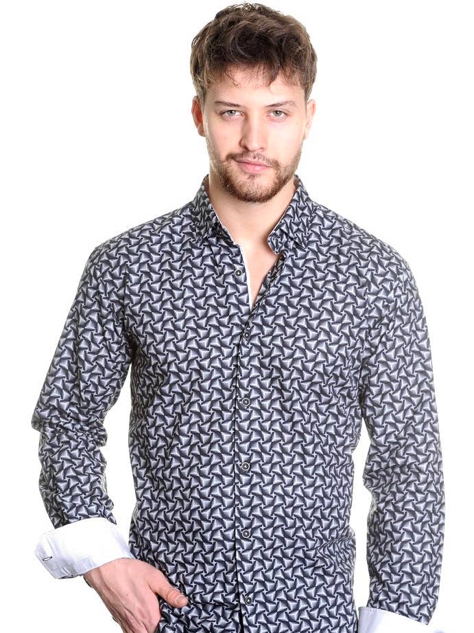 Mizumi Men’s Black and White Slim Fit Dress Shirt – Italian Cotton Business Casual for wholesale by Fiona Secret Closet
