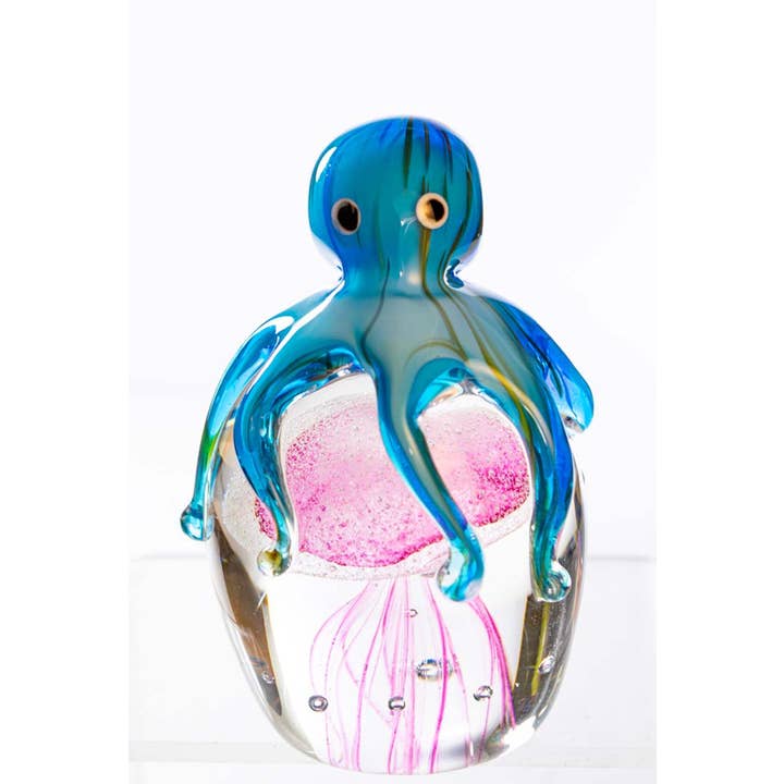 Glass Blue Octopus on Pink Jellyfish 5" for wholesale by Sea Creations