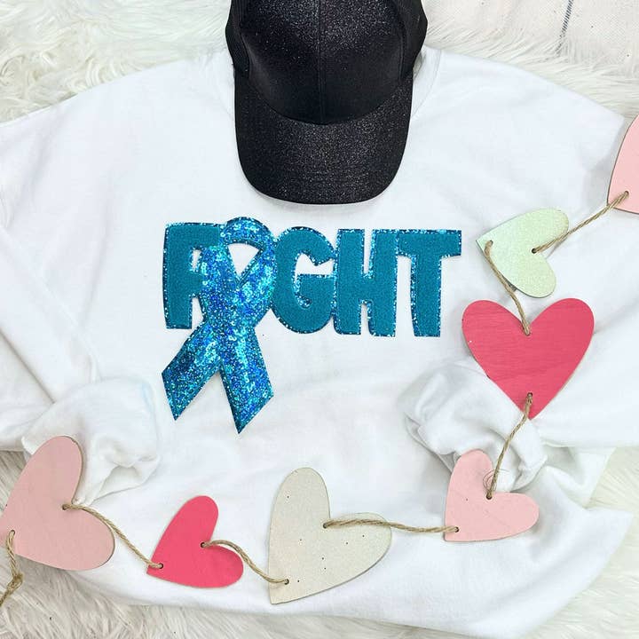 Teal Ribbon Fight Sequins Chenille Patch for wholesale by Trendy Transfers