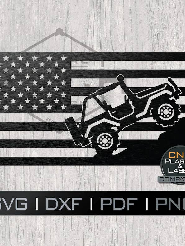 Jeep et drapeau américain pour la vente par HooneyTunes Unlimited