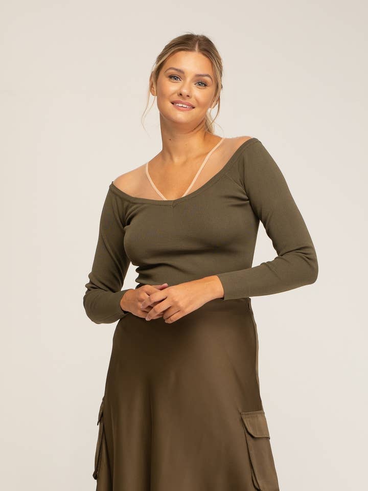 Long sleeve knitted top with transparency detail for wholesale by Tantra