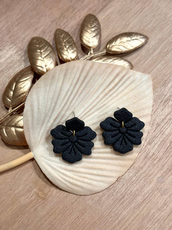 Black Flower Drop Earrings for wholesale by Making With Grace