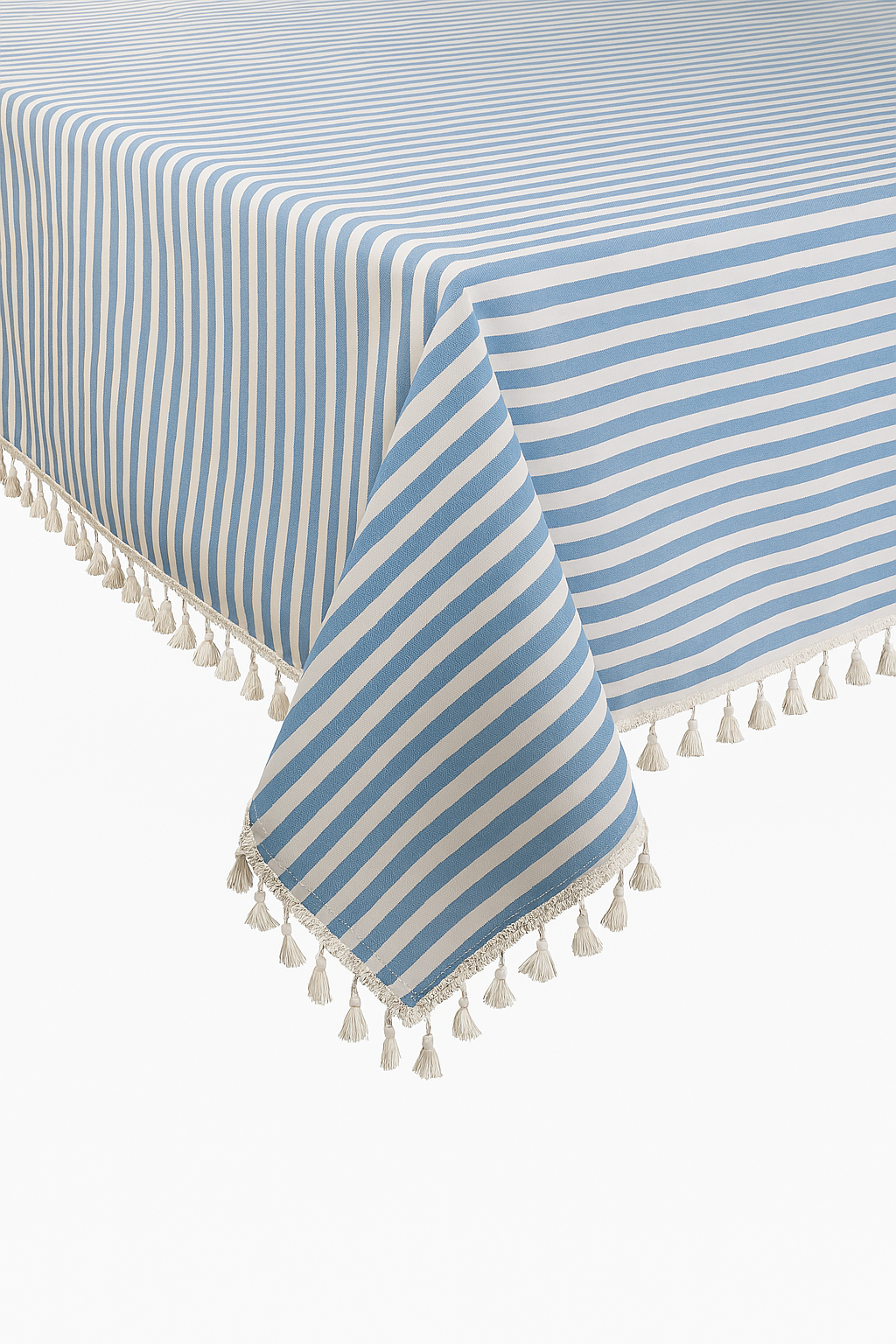 Fennco Styles - Wholesale Tablecloth - French Blue Simply Striped Tasseled Cotton Blend Tablecloth3