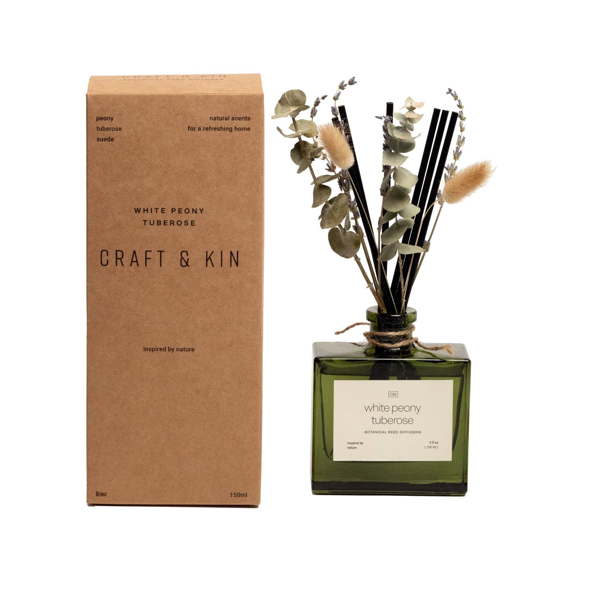 Craft & Kin - Wholesale Reed Diffuser - Green Glass Reed Diffuser with Flowers19