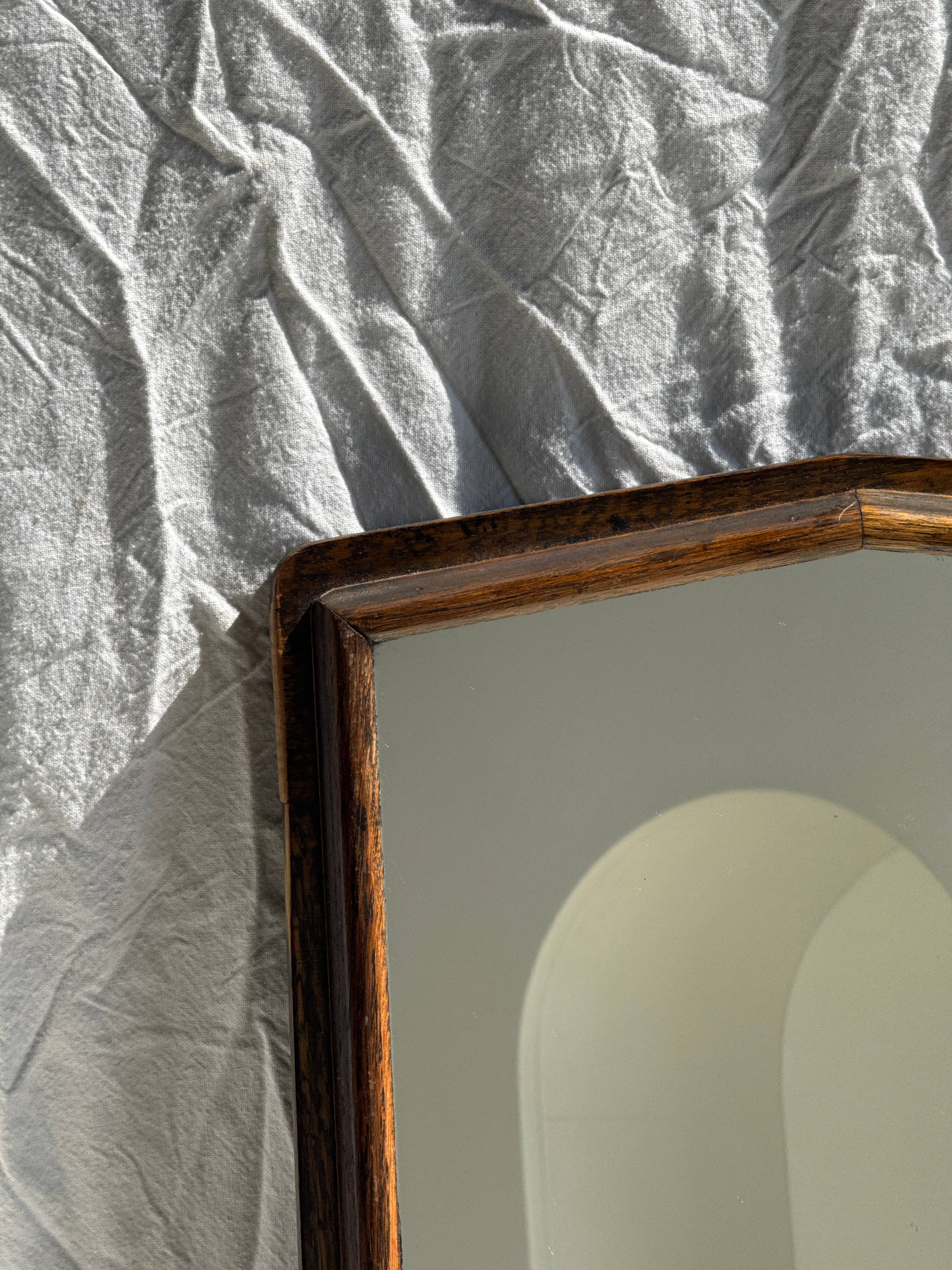 Brown Small antique English rectangular mirror with pediment for wholesale on Faire1