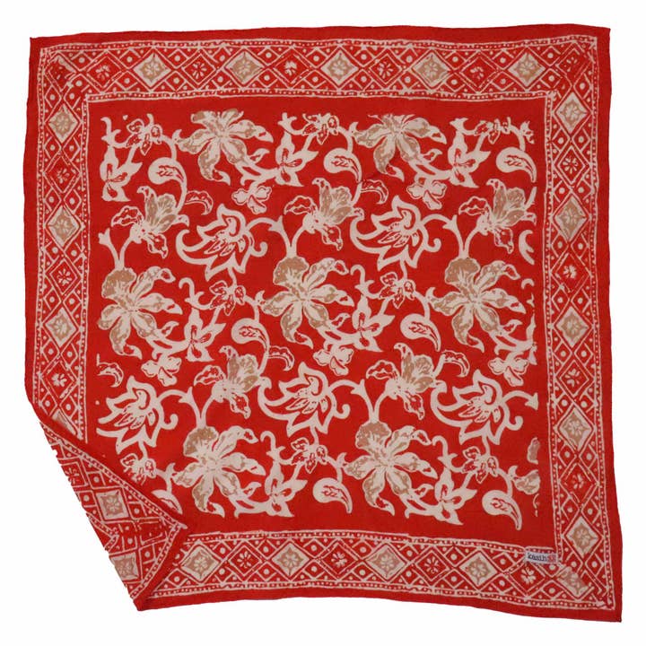 Teñido a mano, bandana batik, flora ardiente, rojo, flor. para venta al por mayor de Kasih Co-op
