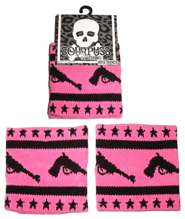 Square Deal Recordings & Supplies – wholesale Wristband – Sweatband - Sourpuss - Hot Pink Pistols And Stars - Set Of 2