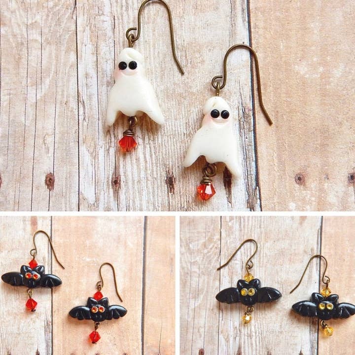 Halloween øreringe dit valg - Bat øreringe - Ghost Earrin for engroshandel hos The green antique trunk