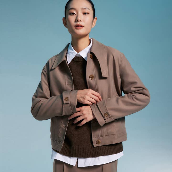 Cropped jacket with button down collar for wholesale by Smart and Joy