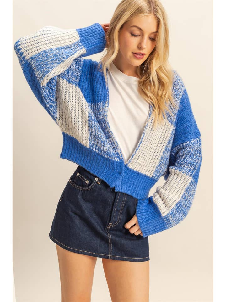 Two-Tone Checkered Sweater Cardigan for wholesale by HYFVE