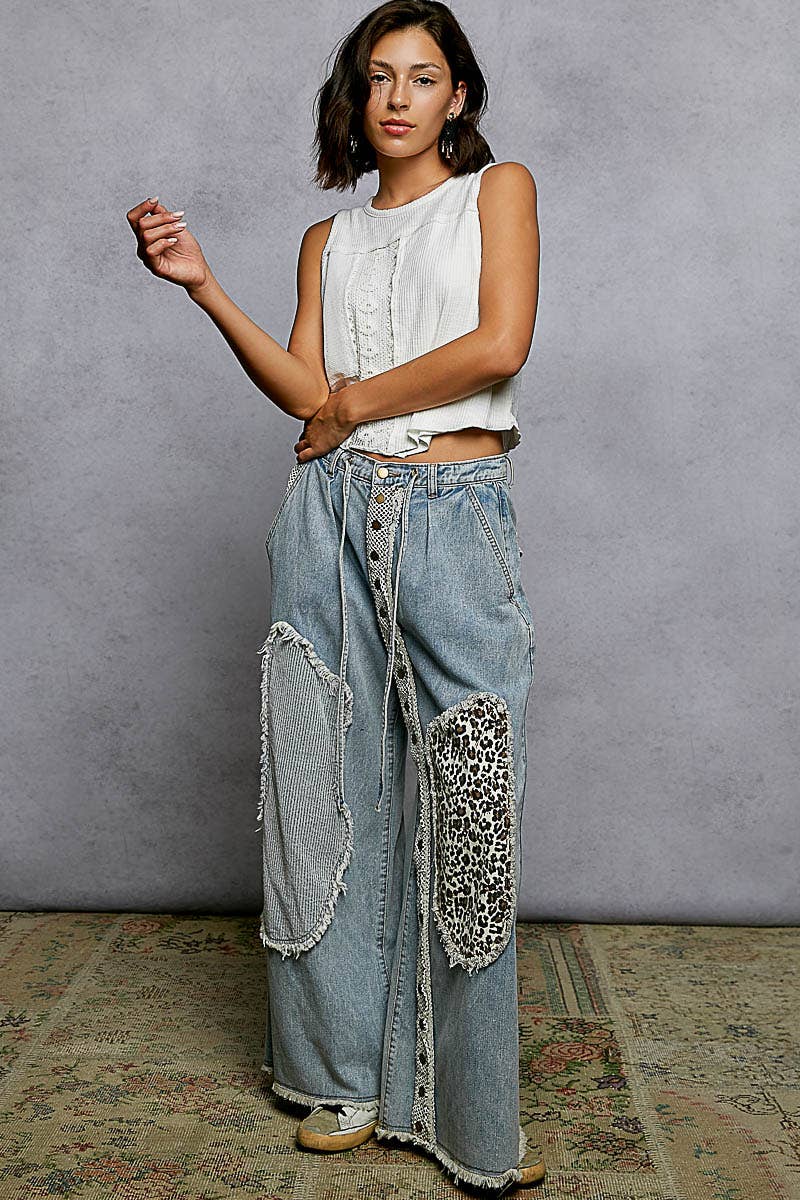 Pol Clothing - Wholesale Pants - Women's - Contrast floral twill front snap-button pants19