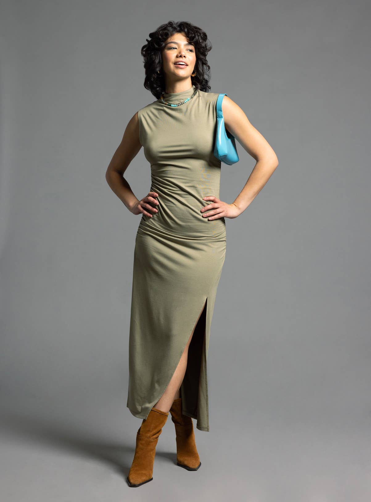 Weekend Los Angeles - Wholesale Dress - Women's - Ruched Midi Dress - ROSE DRESS3