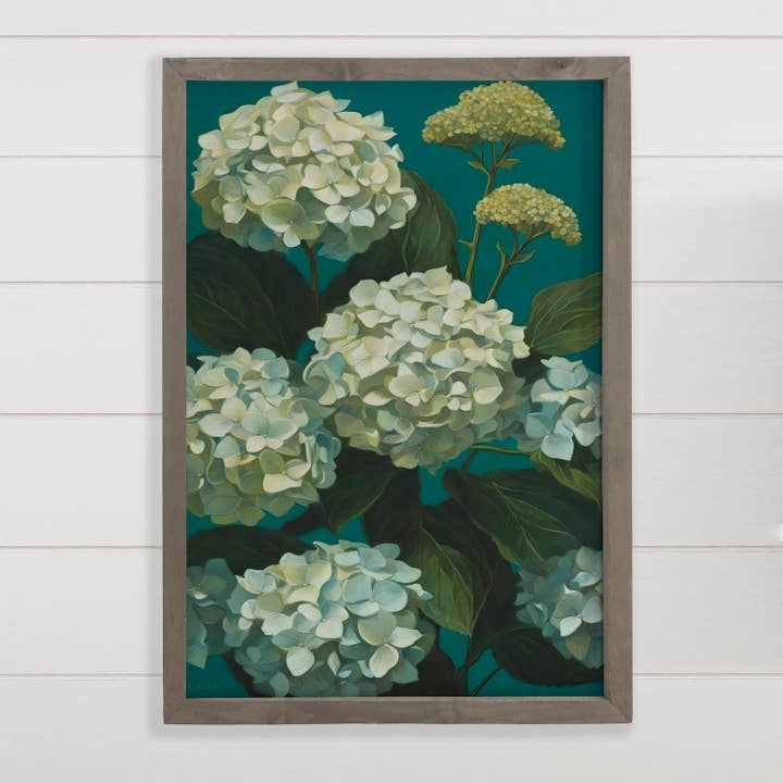 Hangout Home - Wholesale Art Print - Teal Hydrangeas - Flower Canvas Art - Wood Framed Floral Art