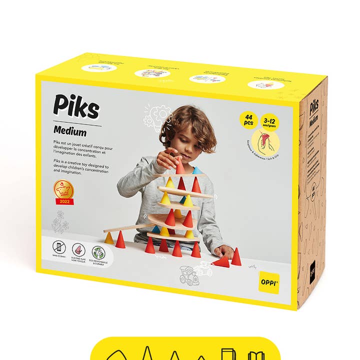 Piks Medium Kit – Pädagogisches Bauspielzeug aus Holz für den Großhandel von OPPI