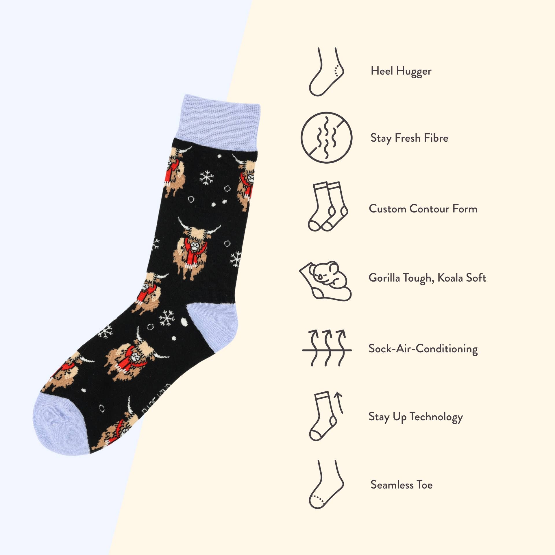 Bare Kind Socks - Wholesale Socks - Unisex - Christmas Highland Cow Socks | Bamboo Socks | Blue Socks4