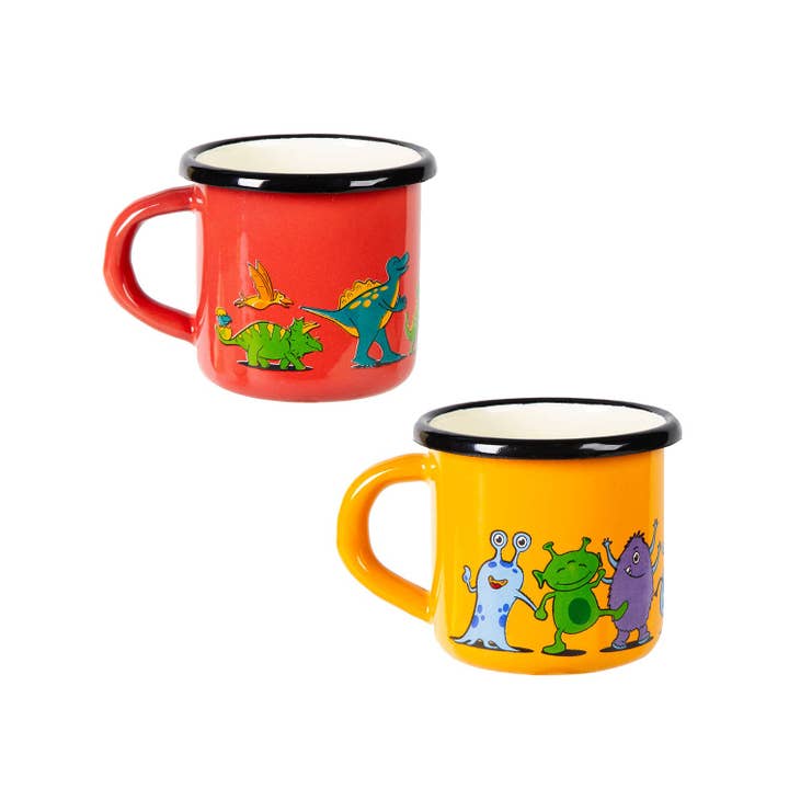 Emaille-Tasse Kinder Dinosaurier - kleine Monster Emaille-Tassen-Set 4 Farben für den Großhandel von La droguerie écologique - Ah! Table! - Anaé - Venga