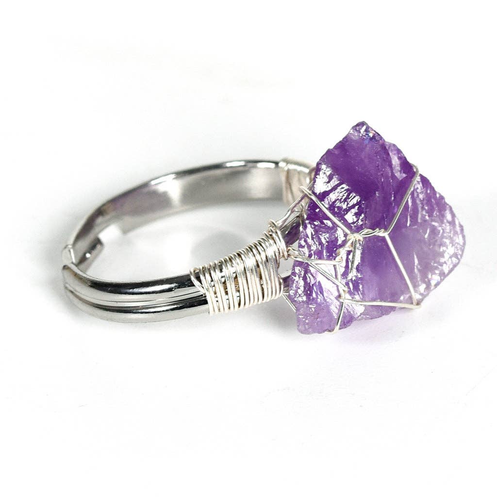 Mio Queena - Wholesale Cocktail/Statement Ring - Natural Irregular Rough Stone Wound Copper Wire Ring12