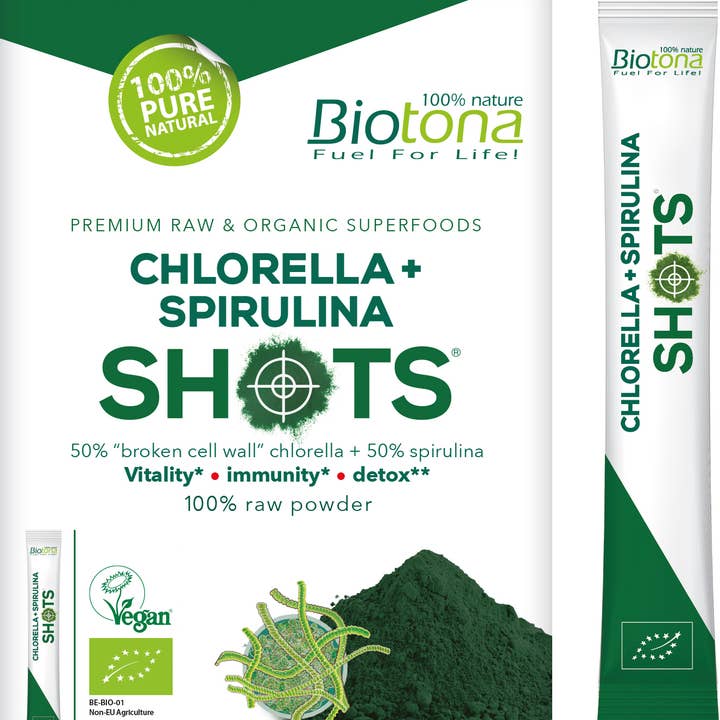 Biotona - Wholesale Protein/Superfood Powder - Chlorella + Spirulina Shots 100% Raw Powder — 20 Shots