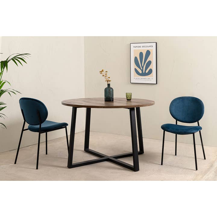 Gdeco - Wholesale Coffee Table - Round Table with Black Metal Legs and Old Oak Wood Top1