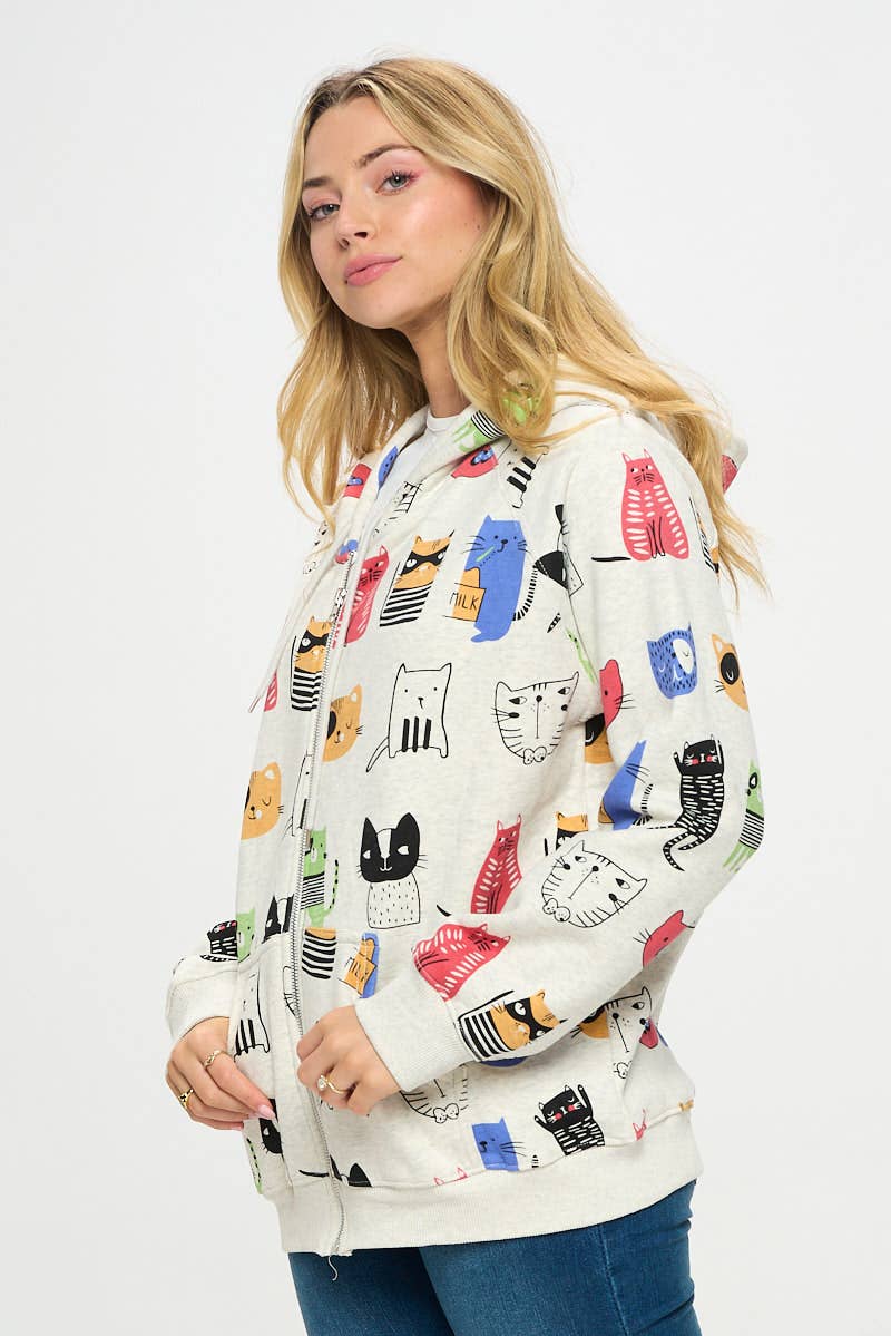 SM WARDROBE - Vendita all'ingrosso Felpa con cappuccio - Donna - FELPA CON CAPPUCCIO CON STAMPA DI GATTI DEI CARTONI ANIMATI4