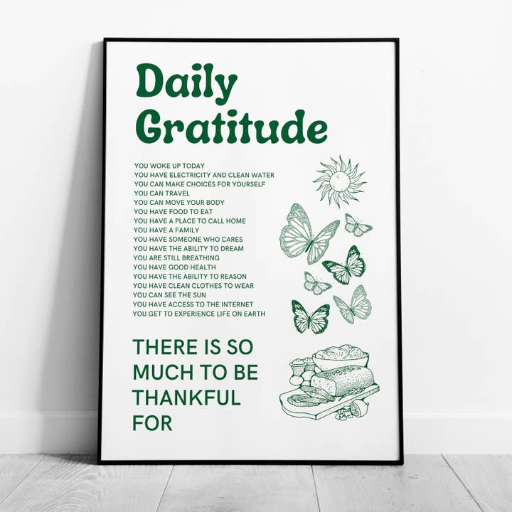Daily Gratitude Checklist for Life - Rolled Poster Wall Art Print for wholesale by House Prints