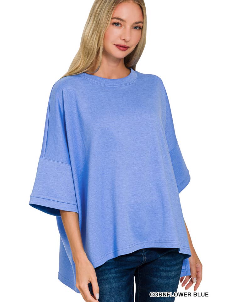 42POPS - Wholesale Knit Top - Women's - .1023 Scuba Round Neck Top With Side Slits SI-289657