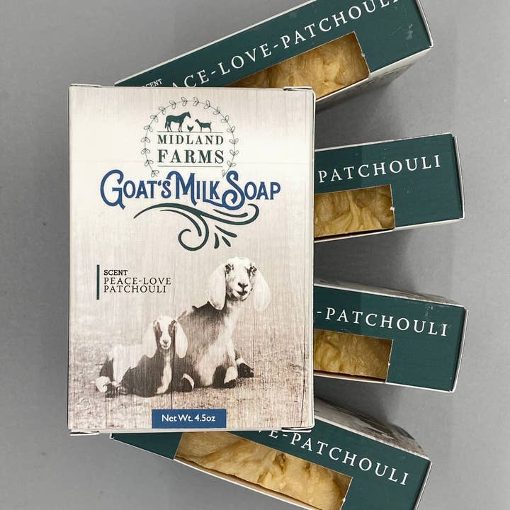 Peace-Love-Patchouli Goat Milk Soap for wholesale by Midland Farms Goat Milk Soap