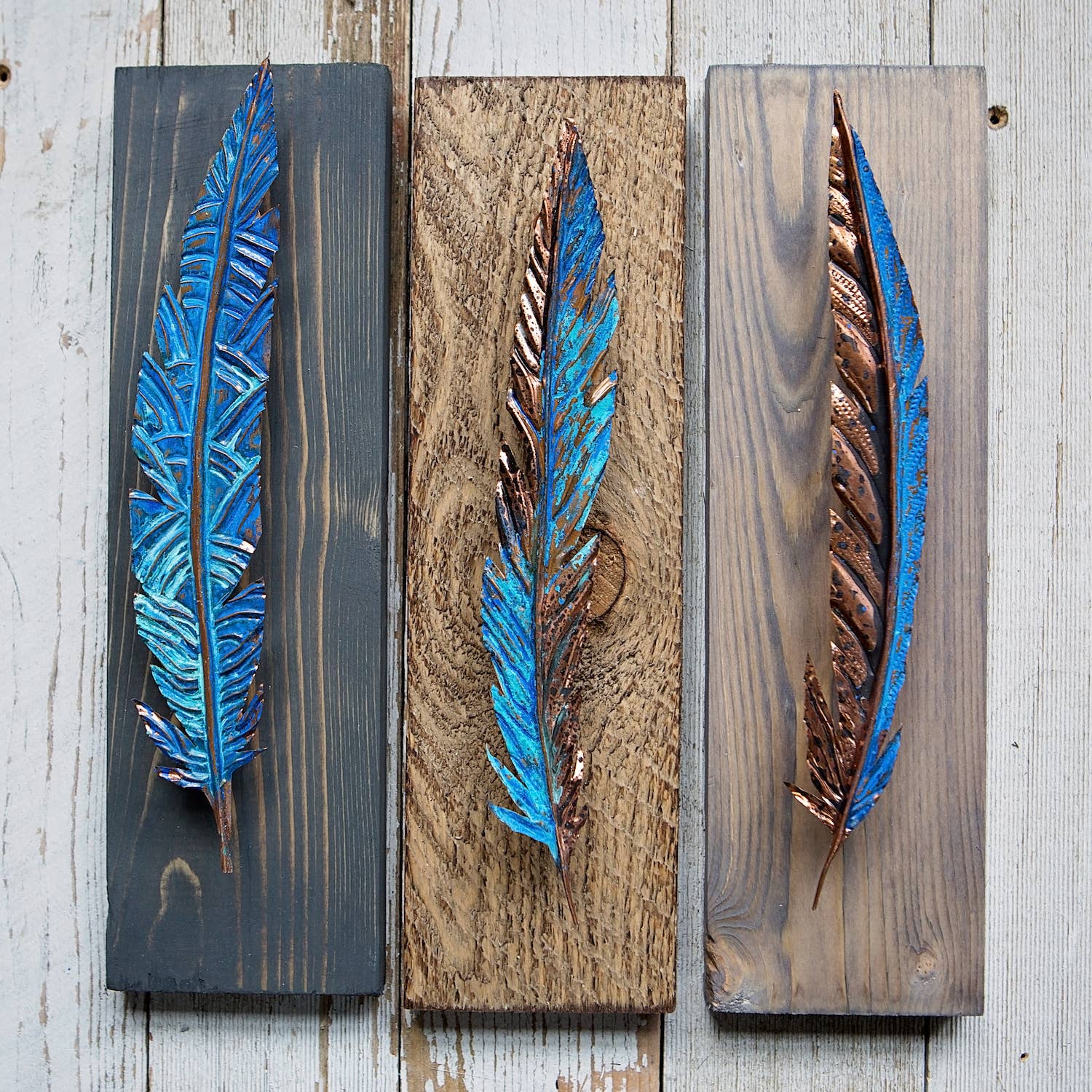 Timber Lane Studio - Wholesale Dimensionele/3D-muurkunst - Rijke oxidatie koperen veer9