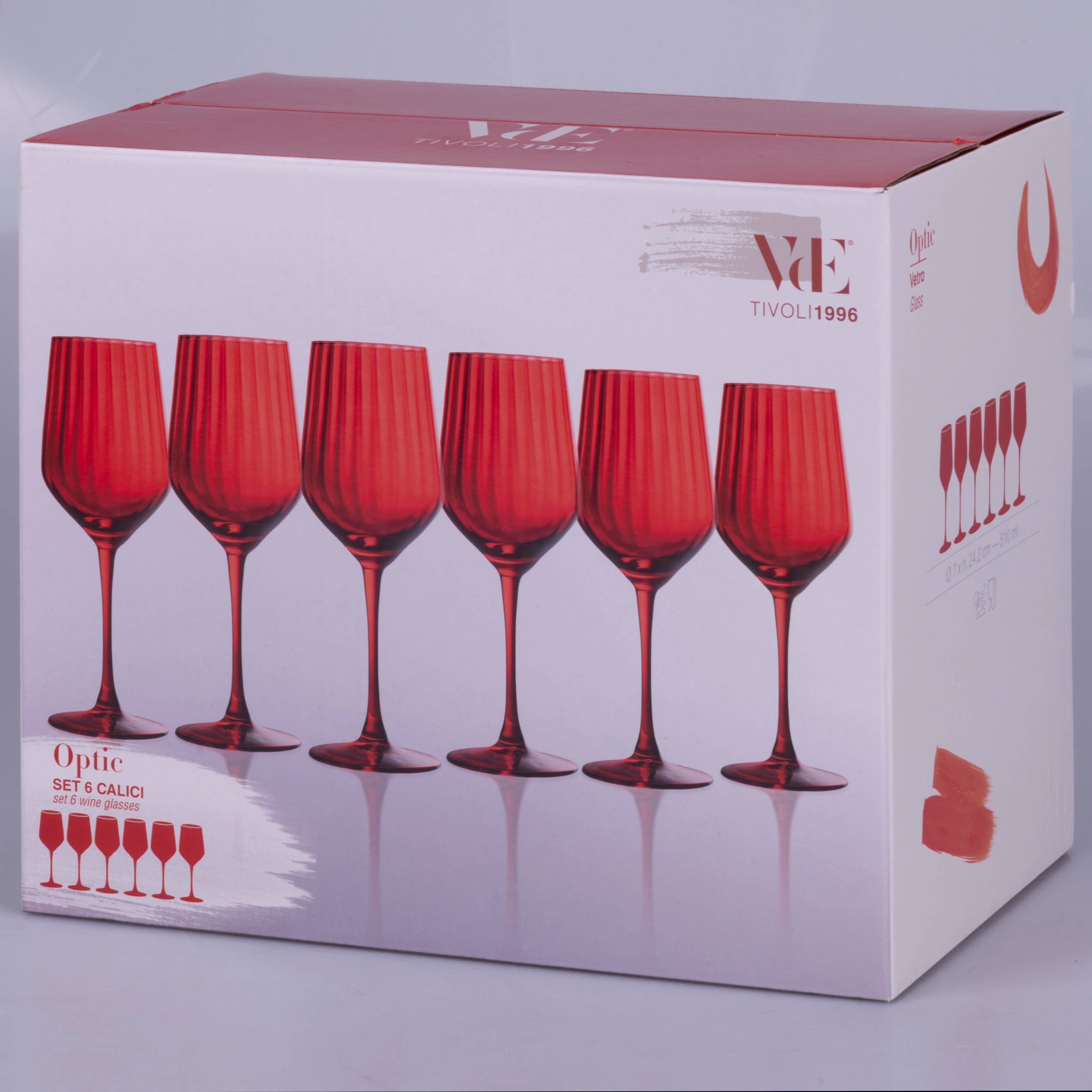 VdE Tivoli 1996 - Wholesale Wine Glass - OPTIC SET 6 WINE GLASSES 510ML RED3