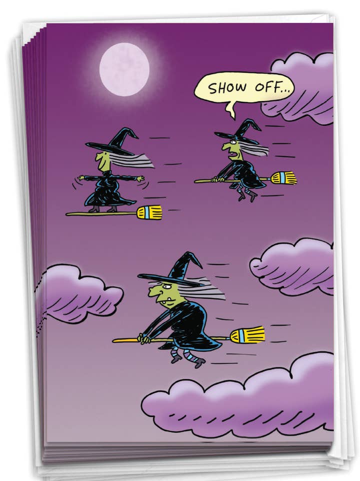 Boxed Halloween Cards - Surfing Witch for wholesale by NobleWorks