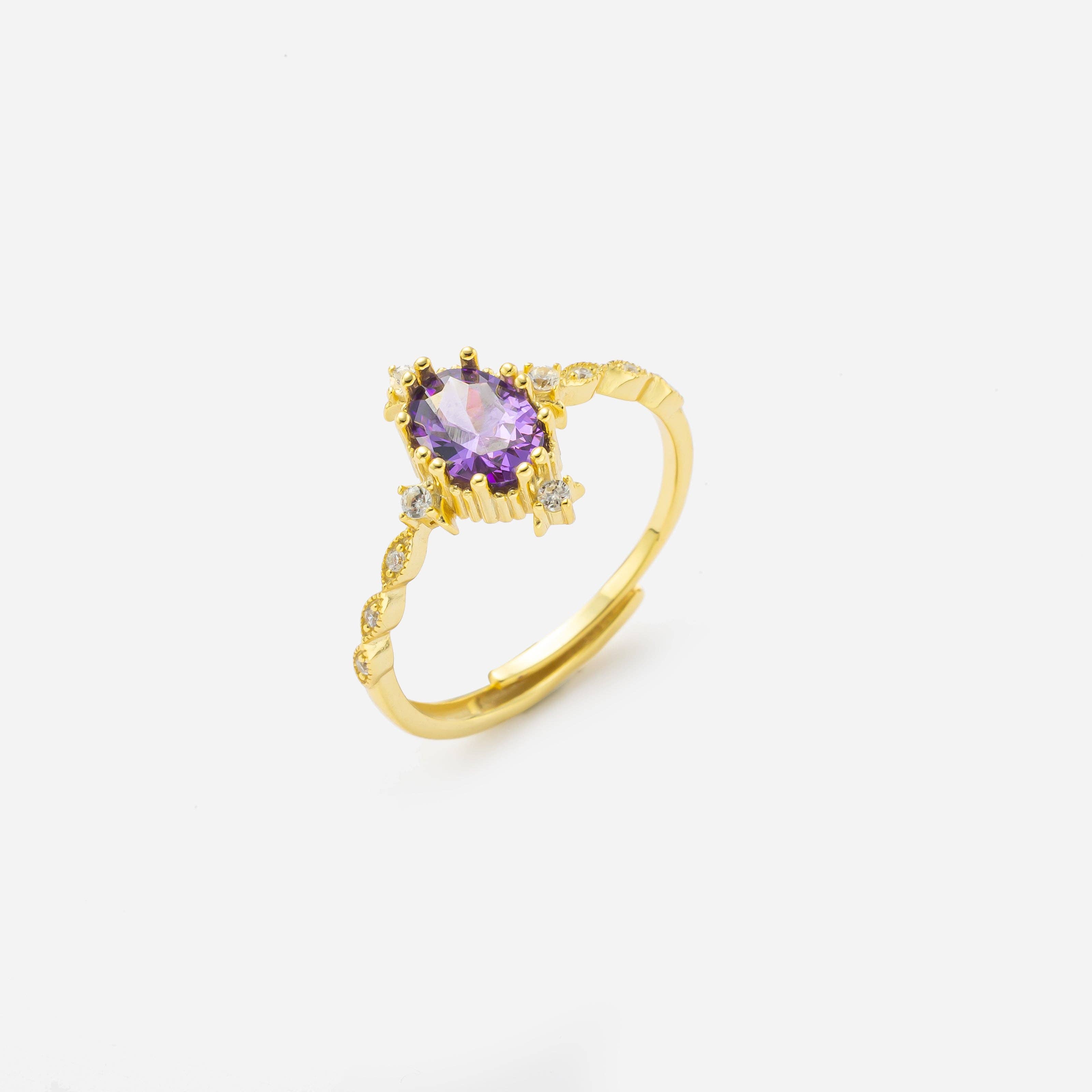happyzzzsu - Wholesale Multi-Stone Ring - 925 Sterling Silver Gold Plated Amethyst Ring7