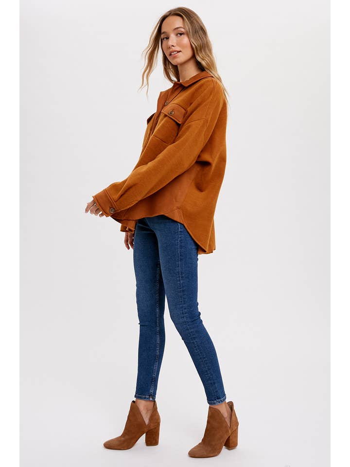 Bluivy – Engroshandel Skjortejakke/shacket – til kvinder – BØRSTET TERRY KNAP OP SHACKET18