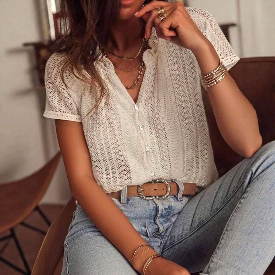 Apricot Summer Effortless Hollow Out Knit Top for wholesale on Faire1