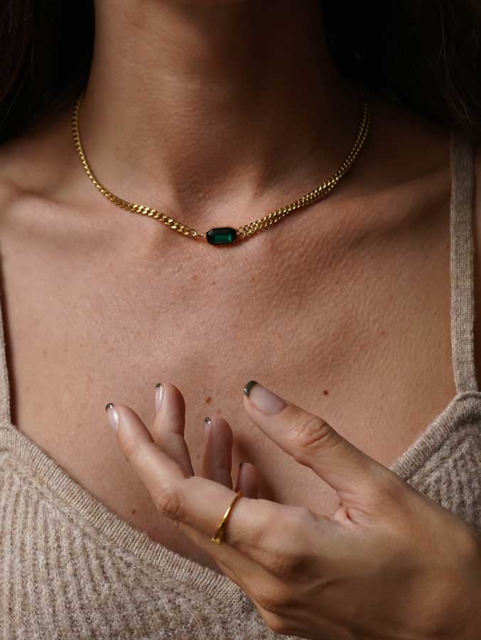 Bijoux 7bis – wholesale Hänge-/berlockhalsband – Dubbelt kedjehalsband i stål med emaljerad sten1