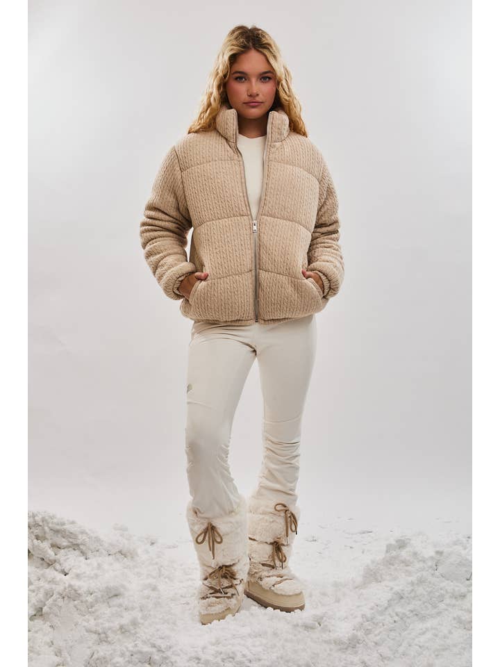 Beige ZIP FRONT PUFFER JACKET WITH DRAWSTRING ADJUSTER for wholesale on Faire6