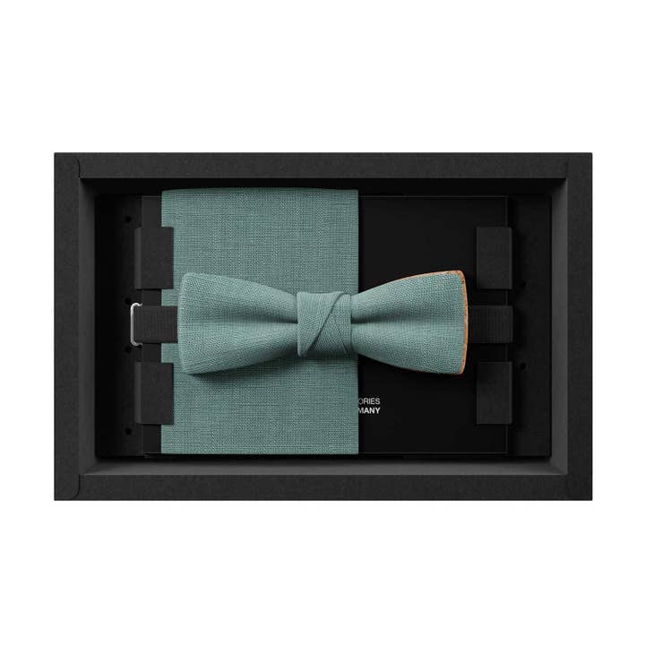 MAY-TIE papillon in lino e sughero | Eucalipto | Set modello Batwing per la vendita all'ingrosso da parte di MAY-TIE