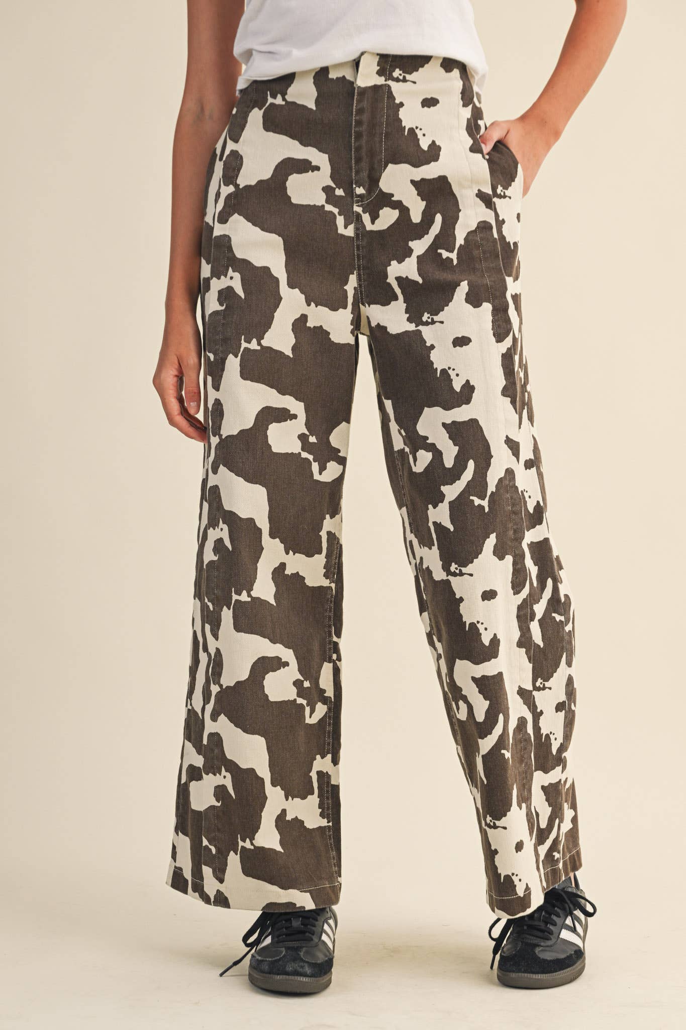 COW PRINT HIGH WAIST WIDE LEG PANTS MP4105 for wholesale on Faire2
