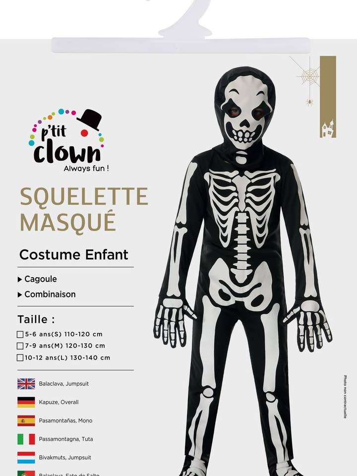Masked Skeleton Costume - Child - 7/9 Years for wholesale by P'tit Clown