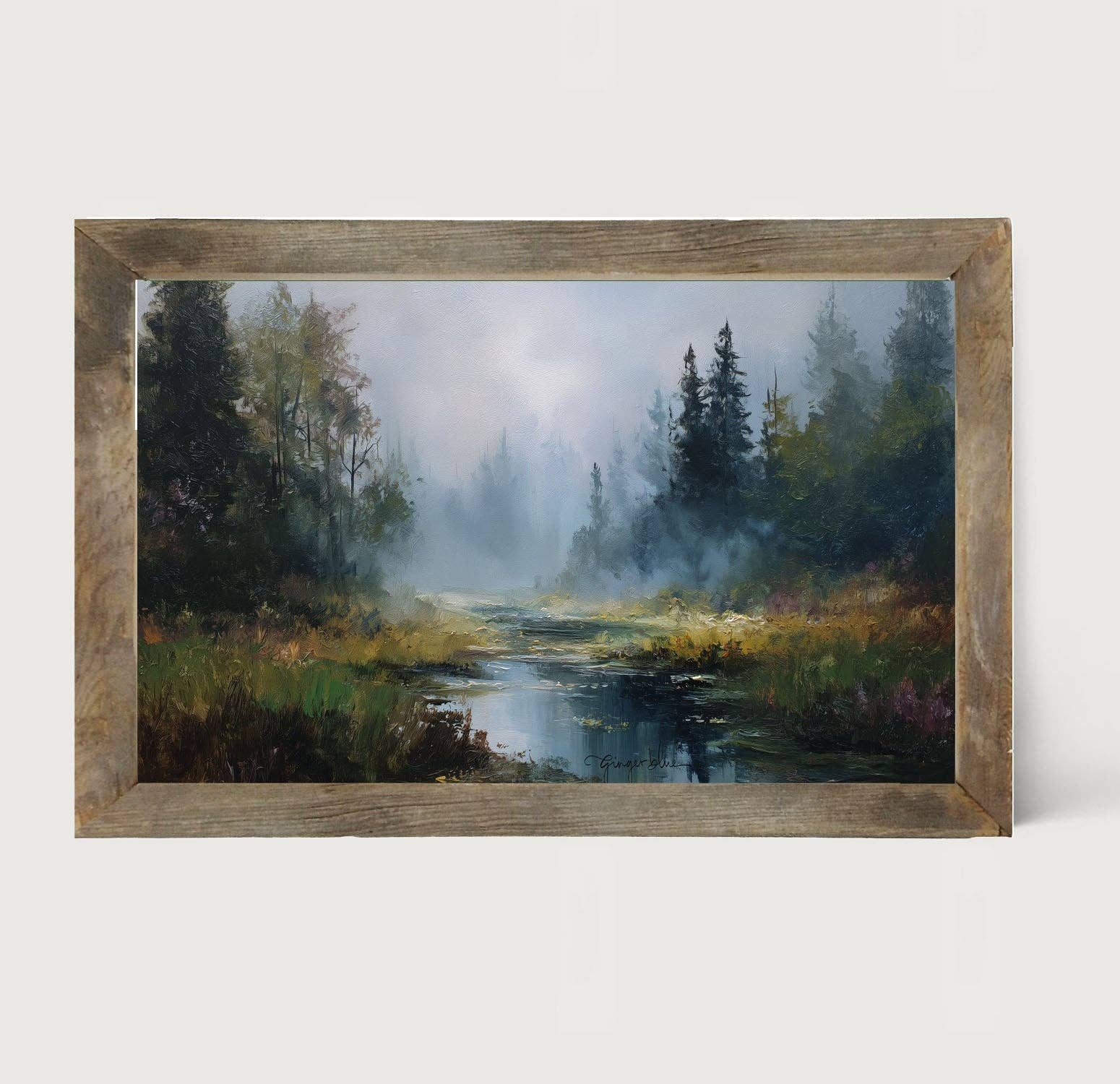 ginger blue - Vente Affiche d'art - Ruisseau de la Forêt Brumeuse - Cadre Horizontal5