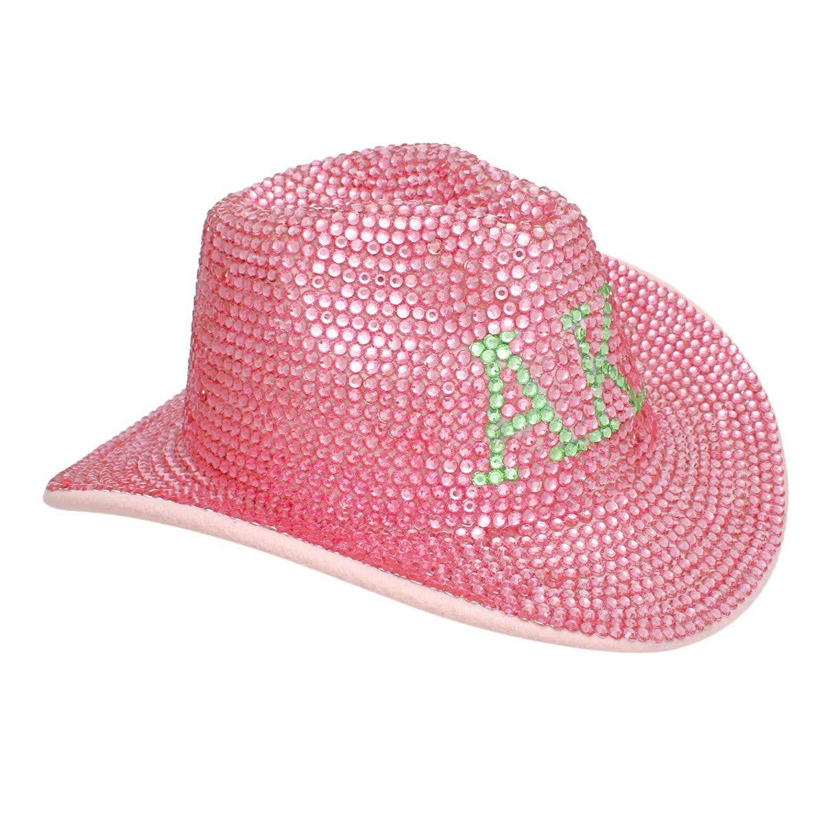 AKA Sorority Pink Green Rhinestone Fedora Hat for wholesale on Faire2