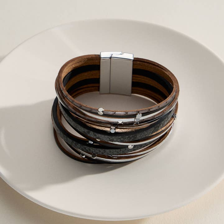 Frem - Vente Bracelet jonc - Bracelet enroulé bohème à plusieurs rangs en pierre naturelle avec fermoir