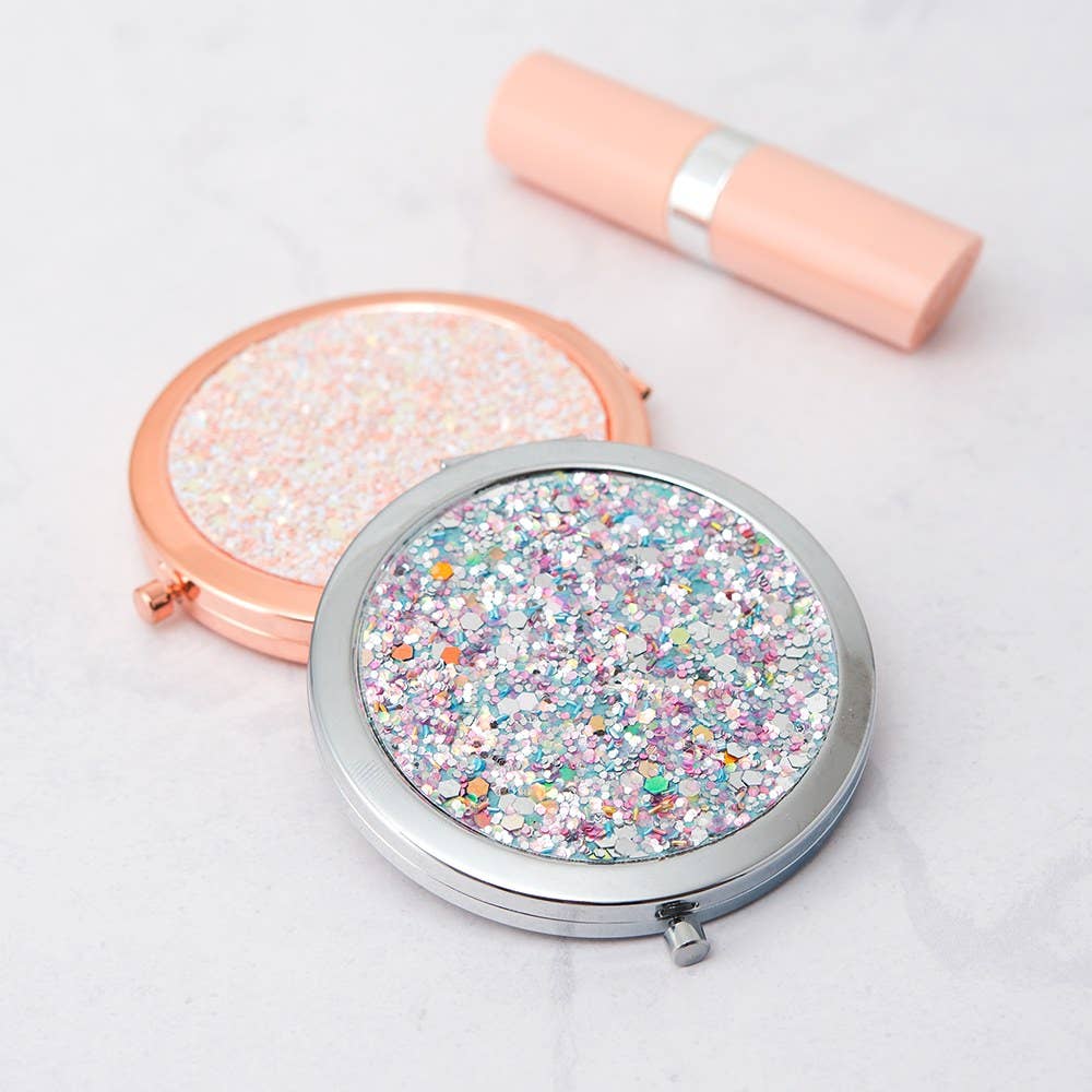 Weddingstar Inc. - Wholesale Compact Mirror - Silver Rainbow Glitter Compact Mirror4